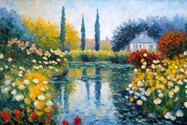 Digitale Kunst mit dem Titel "flowers claude monet" von Simon Levin, Original-Kunstwerk, Digitale Malerei