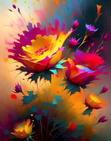 Arte digitale intitolato "garden roses" da Simon Levin, Opera d'arte originale, Pittura digitale