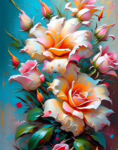 Arte digitale intitolato "blooming roses" da Simon Levin, Opera d'arte originale, Pittura digitale