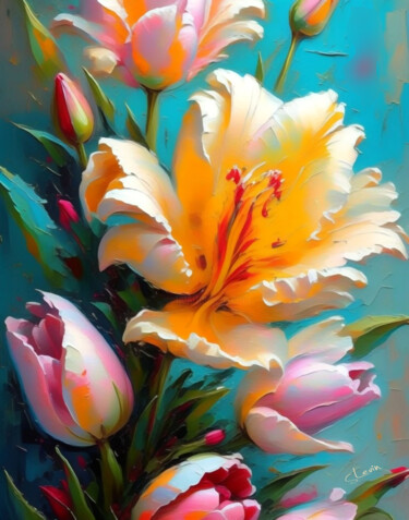 Arte digital titulada "vibrant bouquet" por Simon Levin, Obra de arte original, Pintura Digital