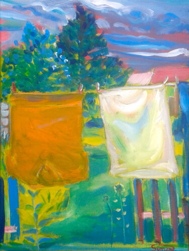 Painting titled "wash day" by Simon Taylor, Original Artwork