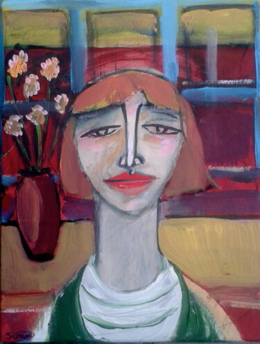 Картина под названием "girl with flowers" - Simon Taylor, Подлинное произведение искусства