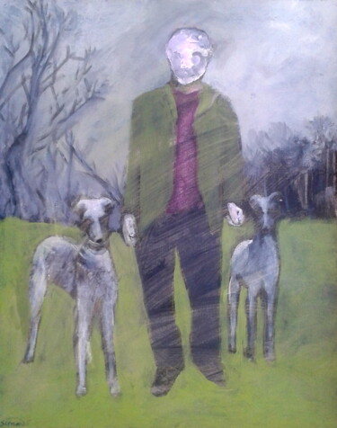 Malerei mit dem Titel "man & dogs" von Simon Taylor, Original-Kunstwerk