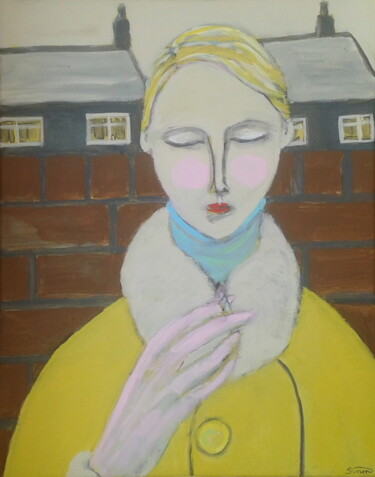 Malerei mit dem Titel "yellow coat" von Simon Taylor, Original-Kunstwerk