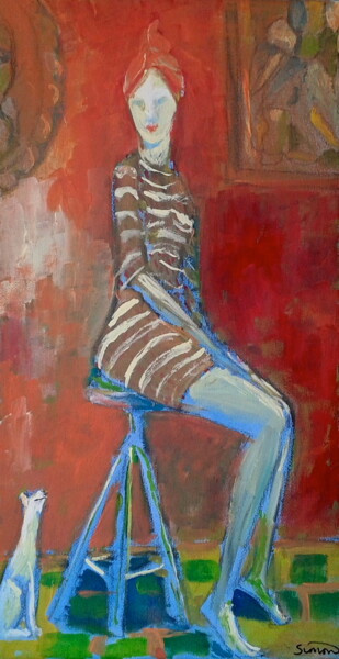 Malerei mit dem Titel "drum stool" von Simon Taylor, Original-Kunstwerk