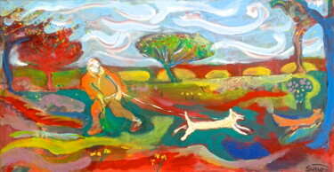 Pintura titulada "dog walk 7" por Simon Taylor, Obra de arte original