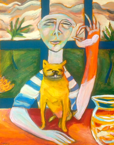Painting titled "dog/fish" by Simon Taylor, Original Artwork