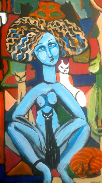 Malerei mit dem Titel "cat woman" von Simon Taylor, Original-Kunstwerk