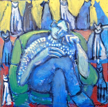 Painting titled "man  & cats" by Simon Taylor, Original Artwork