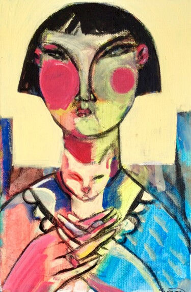 Painting titled "woman/cat 13" by Simon Taylor, Original Artwork