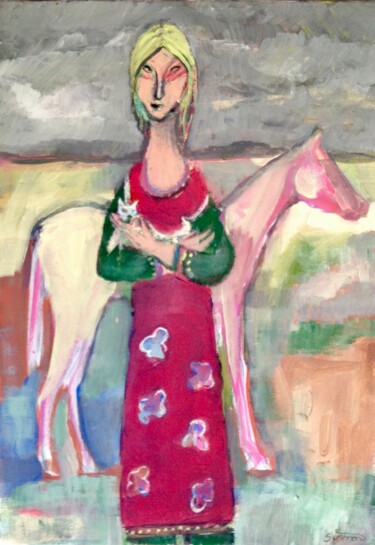 Painting titled "girl,dog,horse" by Simon Taylor, Original Artwork