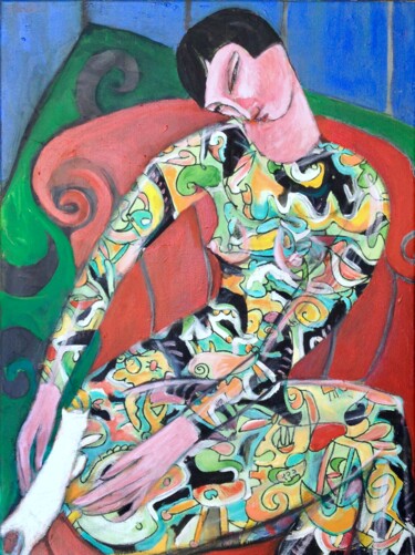 Painting titled "tattooed woman & ki…" by Simon Taylor, Original Artwork