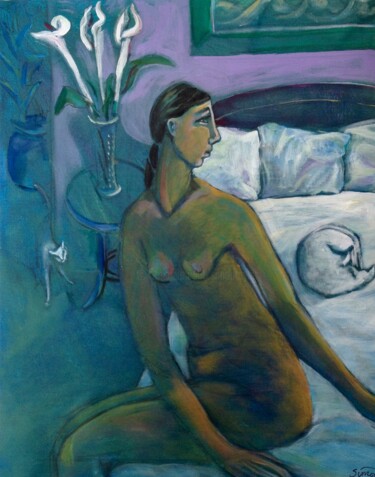 Painting titled "woman on bed" by Simon Taylor, Original Artwork