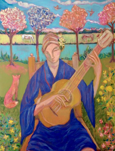 Картина под названием "fox & guitar" - Simon Taylor, Подлинное произведение искусства