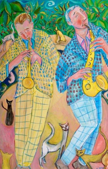 Malerei mit dem Titel "jazz/cats" von Simon Taylor, Original-Kunstwerk