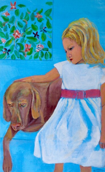 Painting titled "girl & dog" by Simon Taylor, Original Artwork, Acrylic