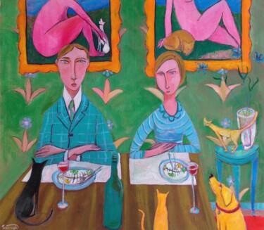 Painting titled "fish supper (5)" by Simon Taylor, Original Artwork, Acrylic