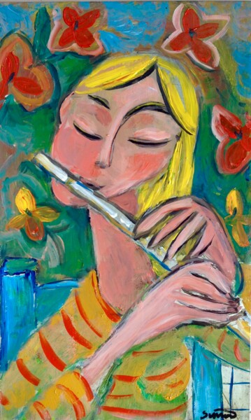 Painting titled "flute" by Simon Taylor, Original Artwork, Acrylic