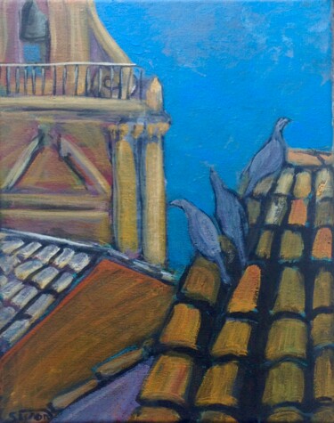Painting titled "rooftops" by Simon Taylor, Original Artwork, Acrylic