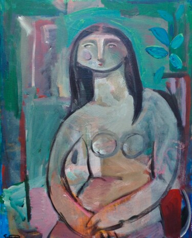 Painting titled "woman seated" by Simon Taylor, Original Artwork, Acrylic