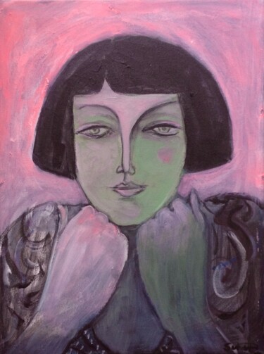 Painting titled "woman in thought (2)" by Simon Taylor, Original Artwork, Acrylic