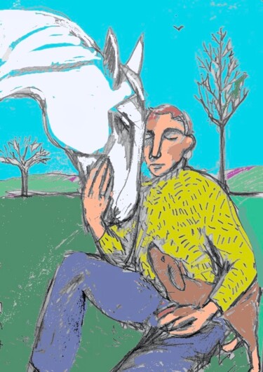 Digital Arts titled "man ,dog and horse" by Simon Taylor, Original Artwork, Digital Painting