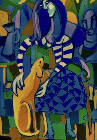 Digitale Kunst mit dem Titel "woman and dog" von Simon Taylor, Original-Kunstwerk, Digitale Malerei