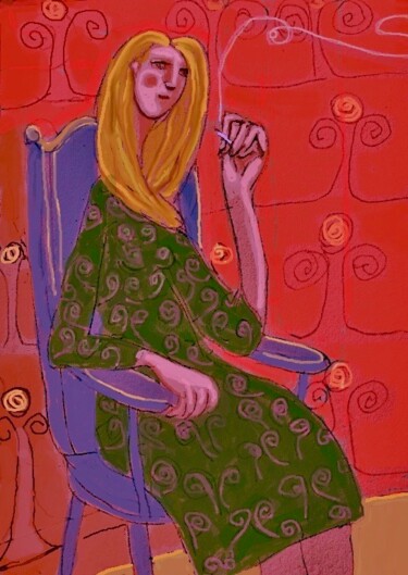 Digitale Kunst mit dem Titel "woman smoking" von Simon Taylor, Original-Kunstwerk, Digitale Malerei