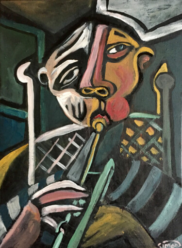 Painting titled "trumpet player (2)" by Simon Taylor, Original Artwork, Acrylic