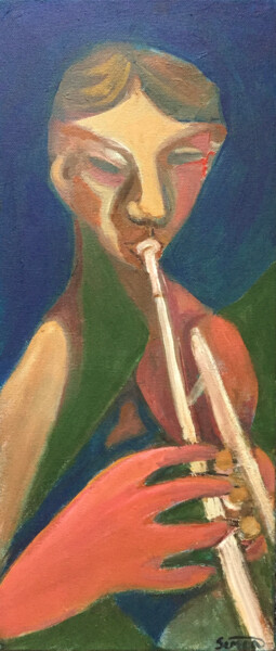 Schilderij getiteld "trumpet player (5)" door Simon Taylor, Origineel Kunstwerk, Acryl