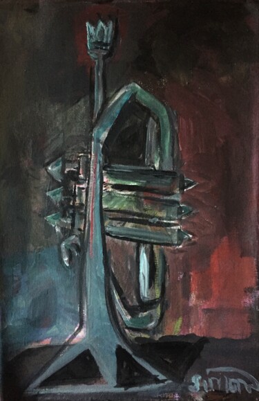 Painting titled "torture trumpet" by Simon Taylor, Original Artwork, Acrylic