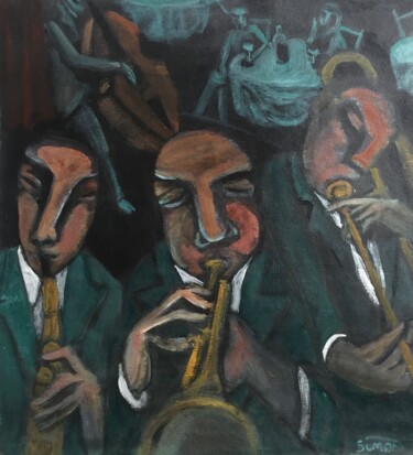 Painting titled "brass section" by Simon Taylor, Original Artwork, Acrylic