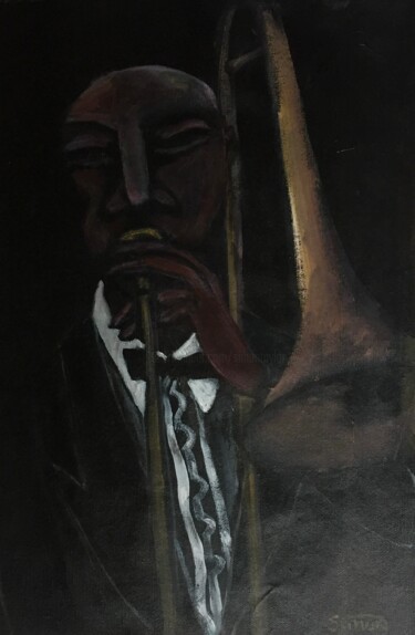 Painting titled "trombone 3" by Simon Taylor, Original Artwork, Acrylic