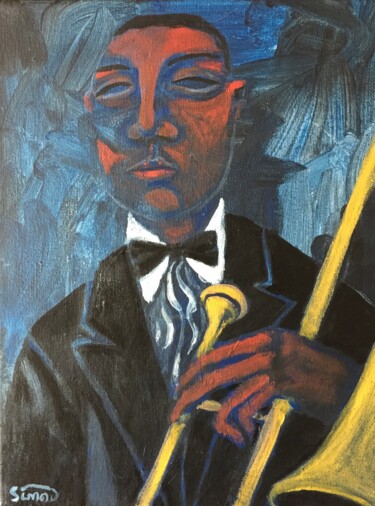 Painting titled "trombone 4" by Simon Taylor, Original Artwork, Acrylic