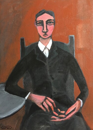 Painting titled "man at table" by Simon Taylor, Original Artwork, Acrylic
