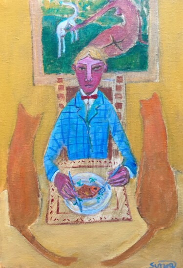 Painting titled "fish supper (6)" by Simon Taylor, Original Artwork, Acrylic