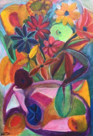 Painting titled "flowers" by Simon Taylor, Original Artwork, Acrylic