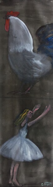 Painting titled "dancer and cockrel" by Simon Taylor, Original Artwork, Acrylic