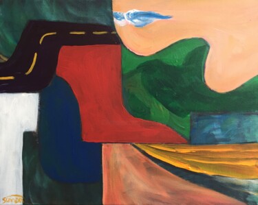 Painting titled "coast road" by Simon Taylor, Original Artwork, Acrylic