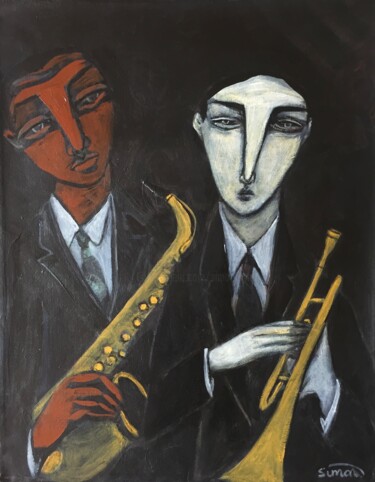 Painting titled "trumpet/sax" by Simon Taylor, Original Artwork, Acrylic