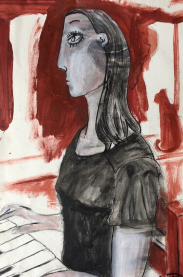 Painting titled "woman at piano" by Simon Taylor, Original Artwork, Acrylic