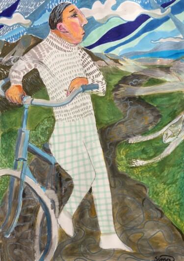 Peinture intitulée "bike" par Simon Taylor, Œuvre d'art originale, Stylo gel