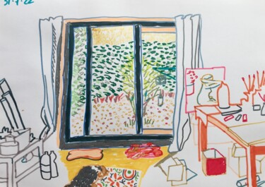 Dibujo titulada "rear window" por Simon Taylor, Obra de arte original, Rotulador