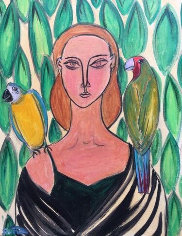 Malerei mit dem Titel "parrots" von Simon Taylor, Original-Kunstwerk, Acryl