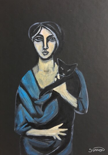 Painting titled "black cat 3" by Simon Taylor, Original Artwork, Acrylic