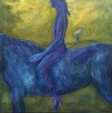 Painting titled "woman on horse" by Simon Taylor, Original Artwork, Acrylic