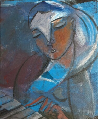 Painting titled "girl at piano 2" by Simon Taylor, Original Artwork, Acrylic
