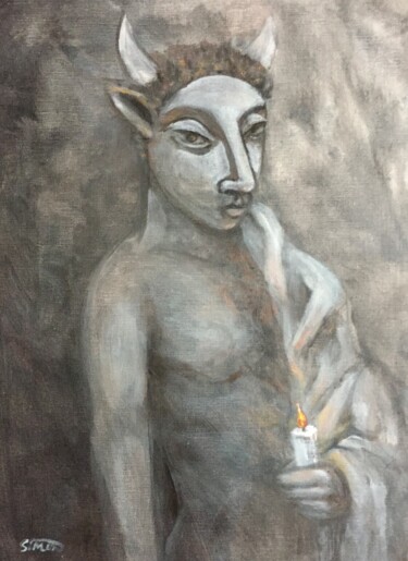 Painting titled "minotaur" by Simon Taylor, Original Artwork, Acrylic