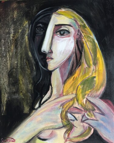 「woman playing with…」というタイトルの絵画 Simon Taylorによって, オリジナルのアートワーク, アクリル