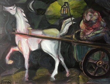 Pintura titulada "couple in cart" por Simon Taylor, Obra de arte original, Acrílico